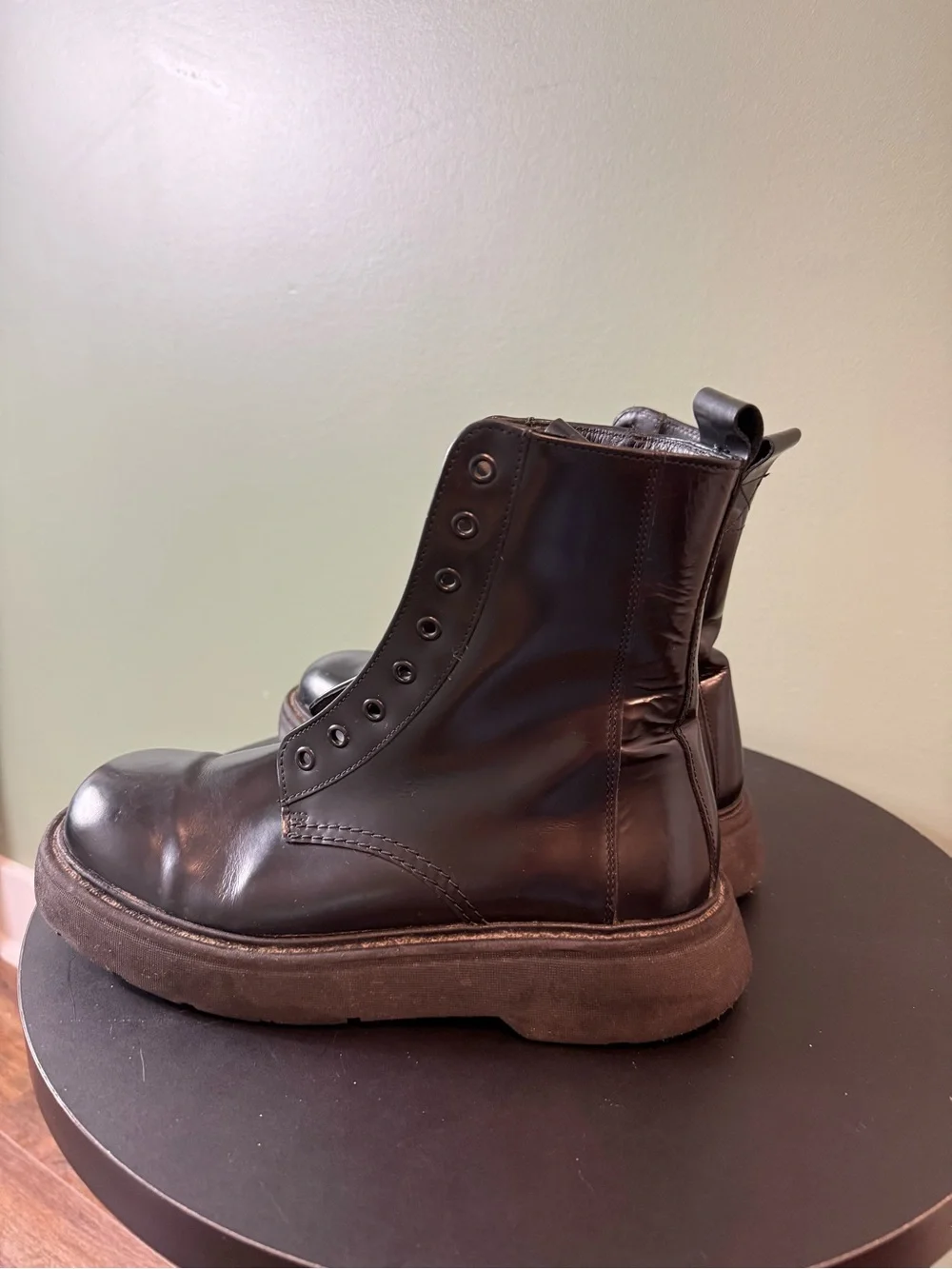 Men's Black Leather Lace-Up Combat Boots